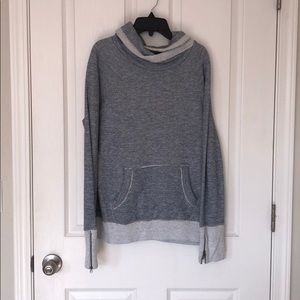 A&F cowl neck blue/gray sweatshirt zipper sleeve L